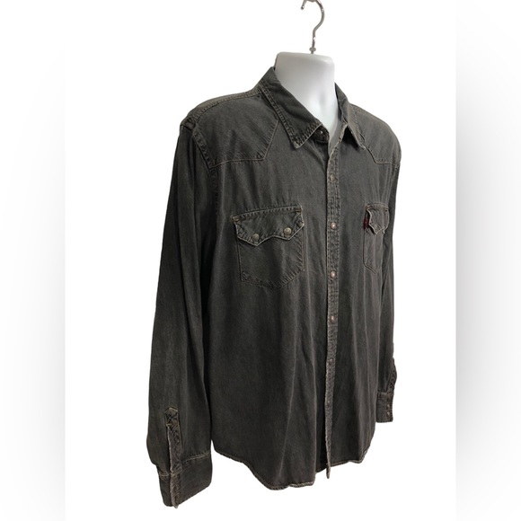 Levis Pearl Snap Sawtooth Western Denim Shirt Mens XXL VTG LVC Dark - Picture 6 of 8
